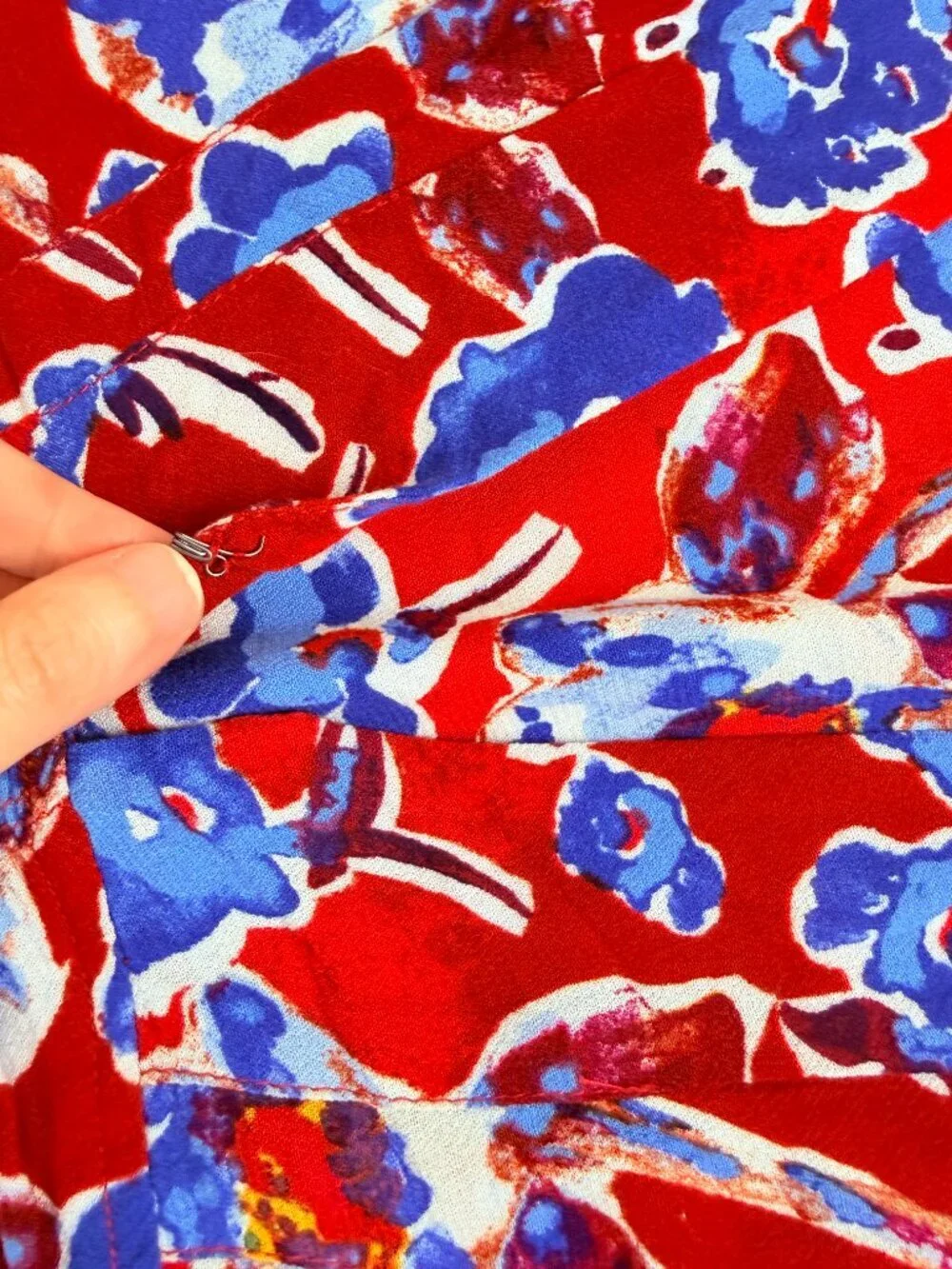 Free People Red Blue Painterly Floral Feminine Short Sleeve Mini Dress